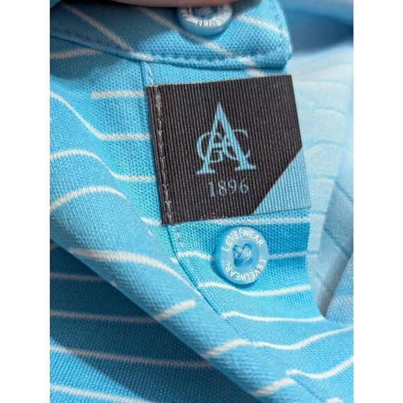 Levelwear Men's Blue Wavy Striped Short-Sleeve Pointed Collar Golf Shirt Size M - Picture 3 of 8